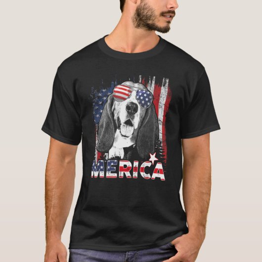 バセットハウンド7月4日アメリカ国旗Merica D Tシャツ (正面)