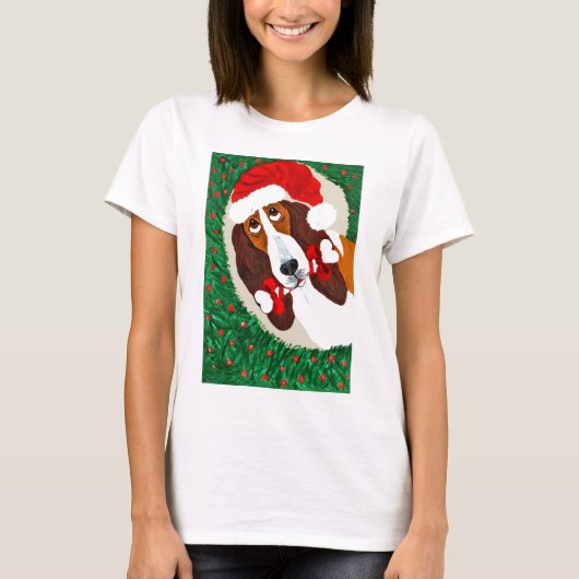 バセットハウンド クリスマスリース Tシャツ (正面)