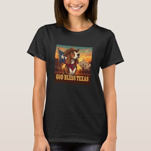 バセットハウンド・ゴッドブレス・テキサス Tシャツ (正面)