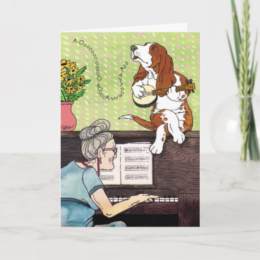 バセットハウンド – ハウリング誕生日 カード (正面)