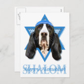 -バセットハウンド-ハヌカーのダビデの星ジャスミン シーズンポストカード (正面/裏面)