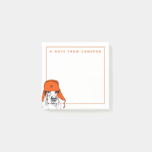 バセットハウンド|赤いUshankaの帽子|はあなたの名前を加えます ポストイット (正面)