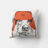 バセットハウンド|赤いUshankaの帽子 クッション (裏面)