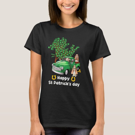 バセットハウンドSt patricks dayトラックシャムロックポードゥ Tシャツ (正面)