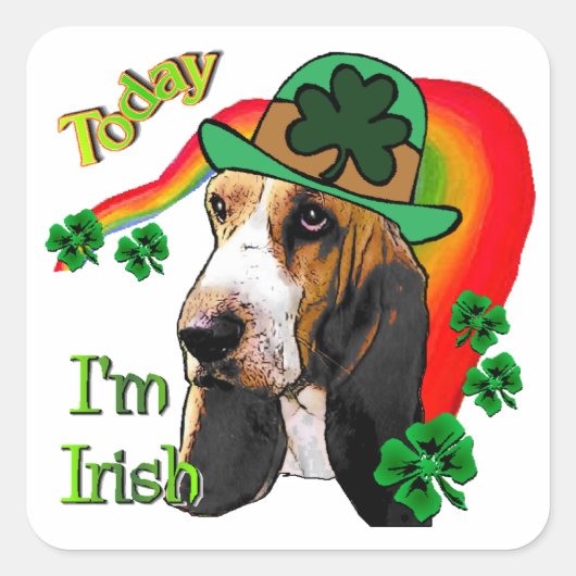 バセットハウンドSt patricks day スクエアシール (正面)