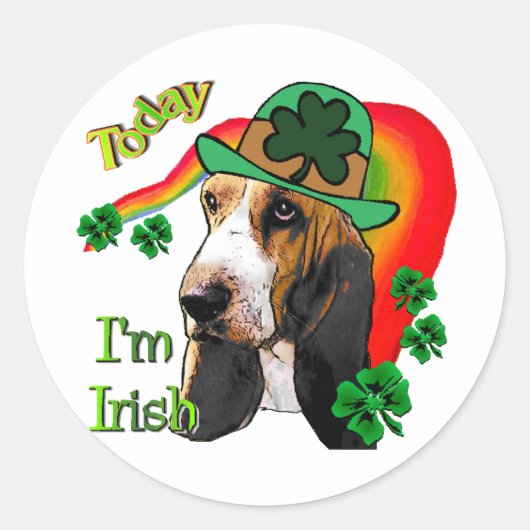 バセットハウンドSt patricks day ラウンドシール (正面)