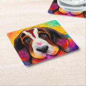 バセット犬かわいい スクエアペーパーコースター (アングル)