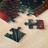 バセット犬とクリスマスプレゼント暖炉 ジグソーパズル (側面)