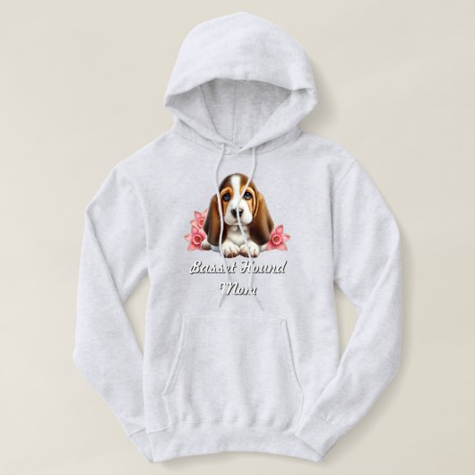 バセット犬の子犬と花 パーカ (デザイン正面)