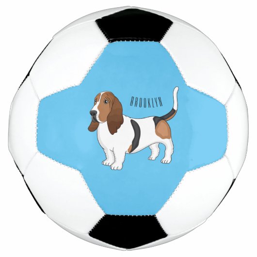 バセット犬の漫画イラストレーション サッカーボール (正面)
