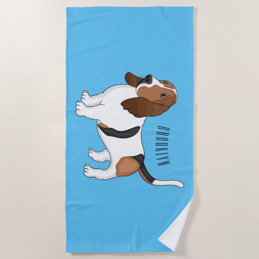 バセット犬の漫画イラストレーション ビーチタオル (正面)