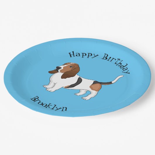 バセット犬の漫画イラストレーション ペーパープレート (アングル)