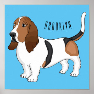 バセット犬の漫画イラストレーション ポスター
