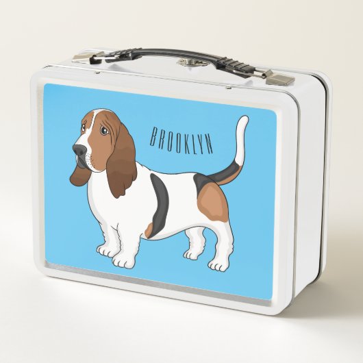 バセット犬の漫画イラストレーション メタルランチボックス (裏面)