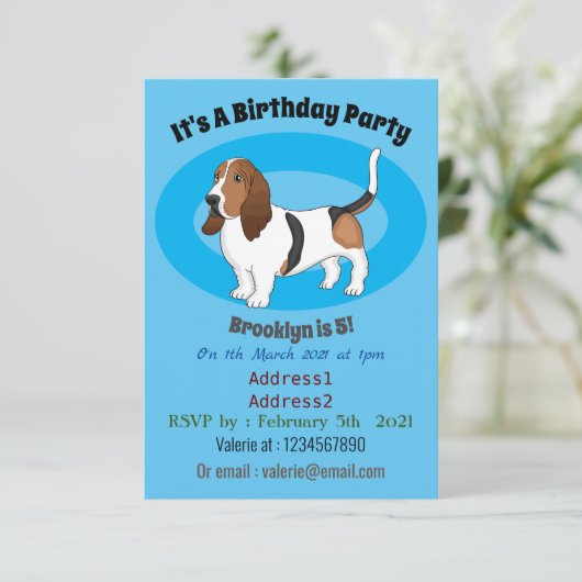 バセット犬の漫画イラストレーション 招待状 (スタンド正面)