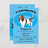 バセット犬の漫画イラストレーション 招待状 (正面/裏面)
