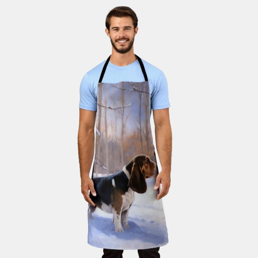 バセット・ハウンドは雪のクリスマスを過ごした エプロン (着用した状態)