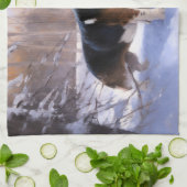 バセット・ハウンドは雪のクリスマスを過ごした キッチンタオル (折り畳み)