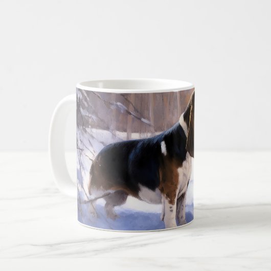 バセット・ハウンドは雪のクリスマスを過ごした コーヒーマグカップ (正面左)