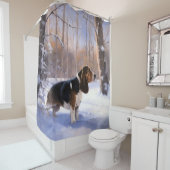 バセット・ハウンドは雪のクリスマスを過ごした シャワーカーテン (インサイチュ)