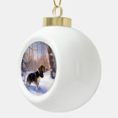 バセット・ハウンドは雪のクリスマスを過ごした セラミックボールオーナメント (右)