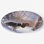 バセット・ハウンドは雪のクリスマスを過ごした ペーパープレート (アングル)