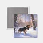 バセット・ハウンドは雪のクリスマスを過ごした マグネット (正面/裏面)