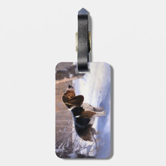 バセット・ハウンドは雪のクリスマスを過ごした ラゲッジタグ (裏面縦)