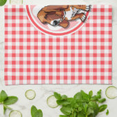 バセット・ハウンド赤と白;ギンガム キッチンタオル (折り畳み)