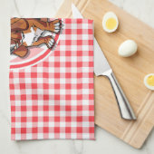 バセット・ハウンド赤と白;ギンガム キッチンタオル (四つ折り)