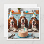 バセット・ハウンド・カード、バセット・ハウンド誕生日 招待状 (正面/裏面)