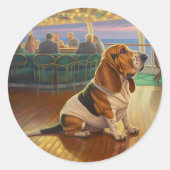 バセット・ハウンド・クリスマスクルーズ：ポーソームホリデー ラウンドシール (正面)