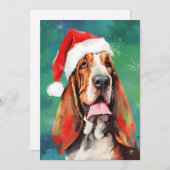 バセット・ハウンド・クリスマス絵を描・ブラシのアートワーク シーズンカード (正面/裏面)