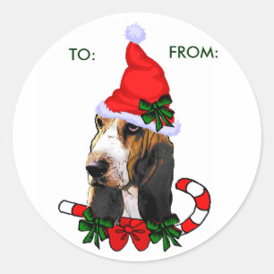バセット・ハウンド・クリスマス・ギフト、TO:、FROM: ラウンドシール