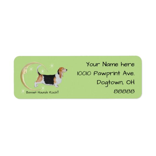 バセット・ハウンド、月と星 ラベル (正面)