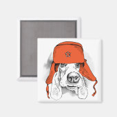 バセット・ハウンド | Red Ushanka Hat マグネット (正面/裏面)