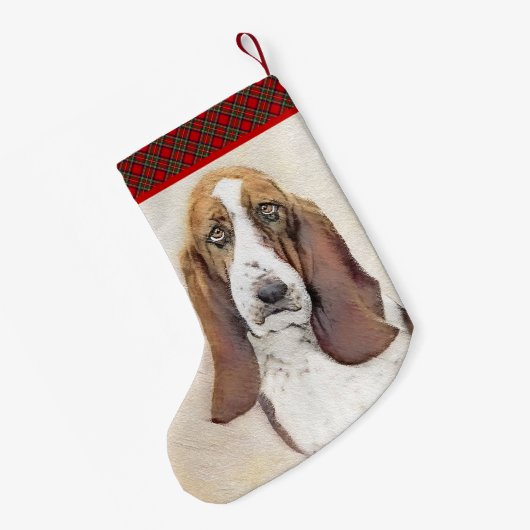バセット·ハウン絵画ドさん-かわいいオリジナルの犬のアート スモールクリスマスストッキング (裏面 (吊り時))