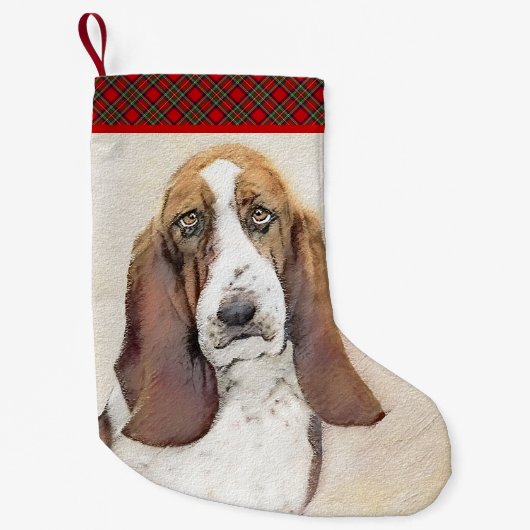 バセット·ハウン絵画ドさん-かわいいオリジナルの犬のアート スモールクリスマスストッキング (正面)