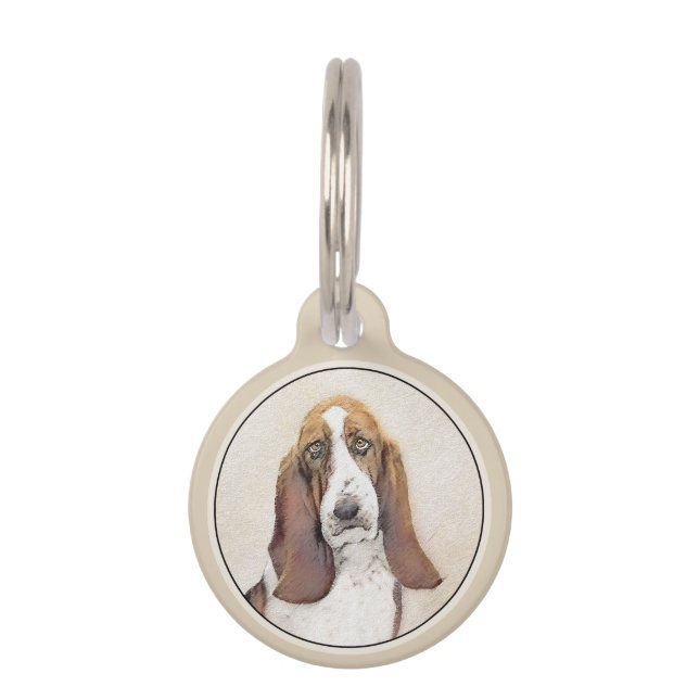 バセット·ハウン絵画ドさん-かわいいオリジナルの犬のアート ペット　ネームタグ (正面)