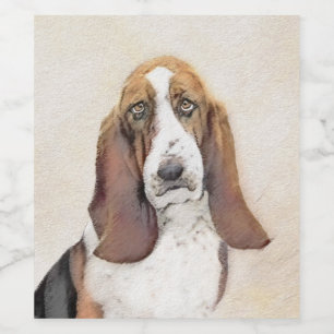 バセット·ハウン絵画ドさん-かわいいオリジナルの犬のアート ワインラベル