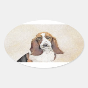 バセット·ハウン絵画ドさん-かわいいオリジナルの犬のアート 楕円形シール