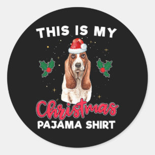バセットoundクリスマスパジャマサンタドッグラバーギフト ラウンドシール
