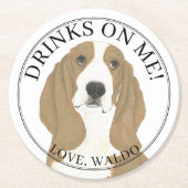バセパーソナライズされたット・ハウンド結婚ズ ラウンドペーパーコースター (正面)
