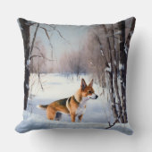 バセンジが雪のクリスマスを過ごす クッション (正面)