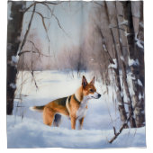 バセンジが雪のクリスマスを過ごす シャワーカーテン (正面)