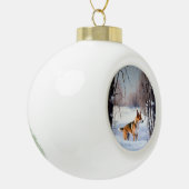 バセンジが雪のクリスマスを過ごす セラミックボールオーナメント (左)