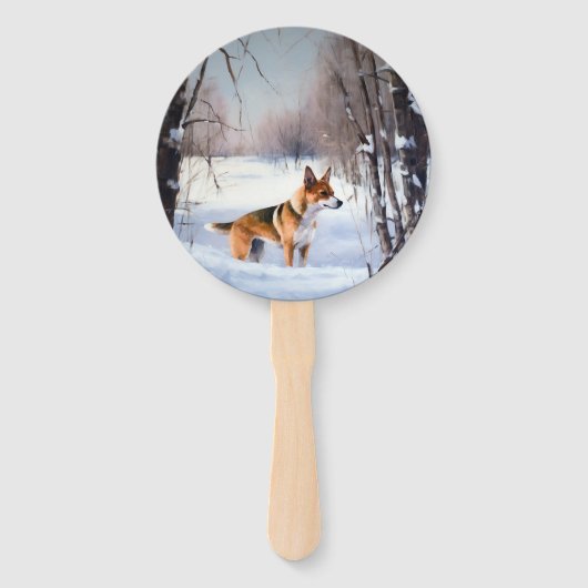 バセンジが雪のクリスマスを過ごす ハンドファン (裏面)