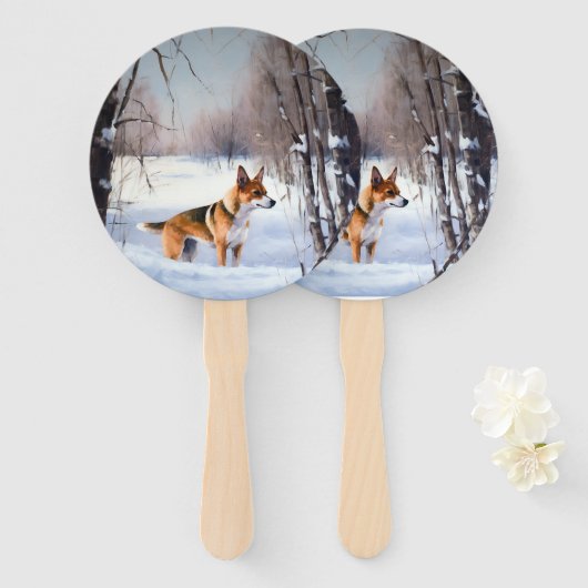 バセンジが雪のクリスマスを過ごす ハンドファン (正面&裏面)