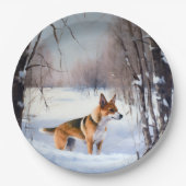 バセンジが雪のクリスマスを過ごす ペーパープレート (正面)