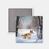 バセンジが雪のクリスマスを過ごす マグネット (正面/裏面)